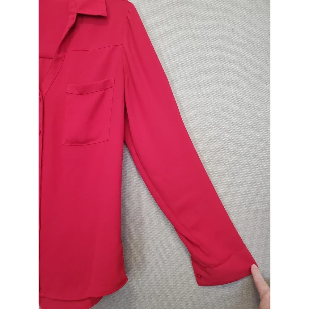 Express Portofino Roll-Tab Sleeve Button-Up Shirt Red Size Medium - Picture 2 of 6